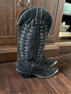 VTG Black Cowboy/Western Boots Genuine Suede Leather TEXAS BRAND Made in USA